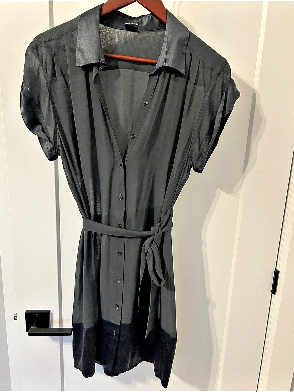 Club Monaco Sheer Button Front Midi Dress in Black Size 6 Like New